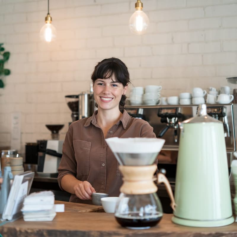 Darwin hospitality business owner preparing coffee at a cafe counter